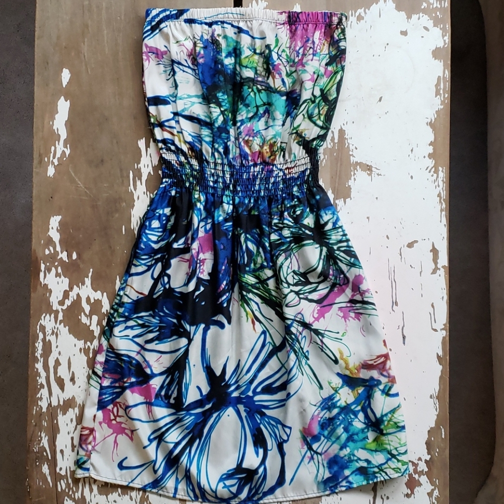 Eight Sixty Strapless Abstract Print Dress
